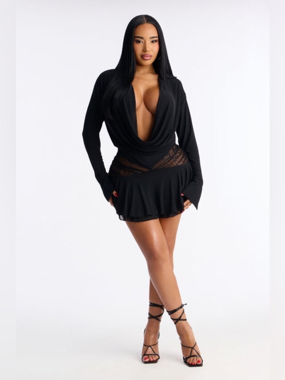 K/ZN Our Little Secret Long Sleeve Mesh Mini Dress  in Black